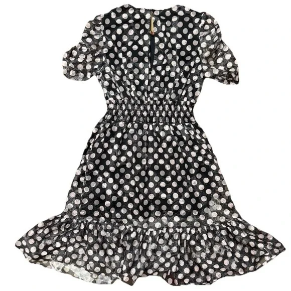 Betsey Johnson Black White Polka‎ Dot Ruffles Dress Sz 2 - Picture 2 of 10